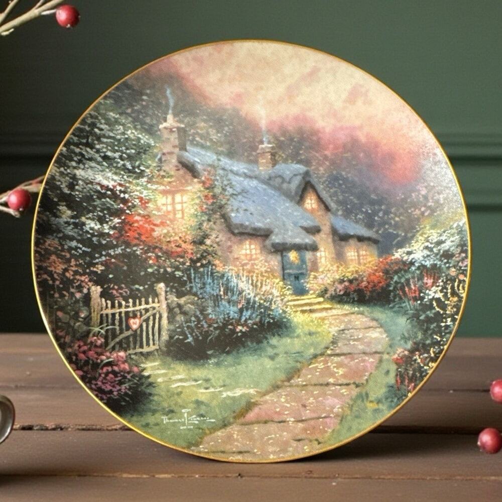 Thomas Kinkade Rose Garden Cottage Enchanted Cottages Collectors Plate 8”